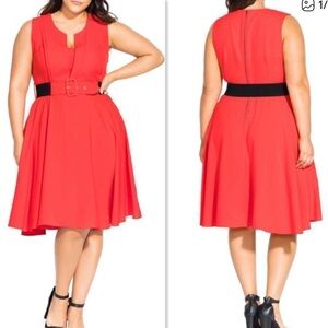 City Chic vintage Veroni Red Belted Dress Sz 18 New